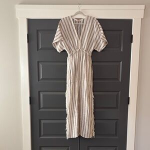 Tory Burch Beige and White Striped Maxi coverup XS